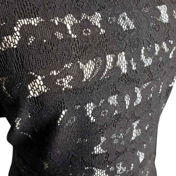 Cynthia Rowley Lace Print Knit Dress Office Dark Academia Pockets Sheath Sz 14 - Picture 12 of 14